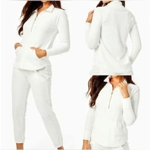 NEW Lilly Pulitzer Skipper Velour Half Zip Popover in "Coconut" Cream White